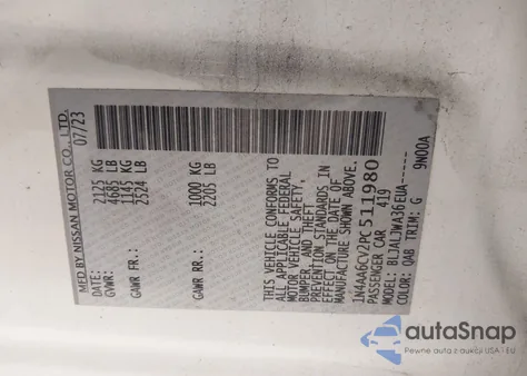 2023 Nissan Maxima Sv Xtronic Cvt из США, поврежденный, VIN 1N4AA6CV2PC511980